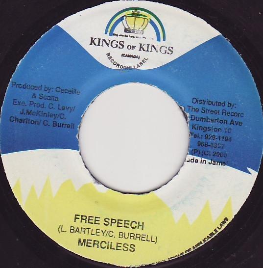 

7inch Record MERCILESS DANNY ENGLISH Free Speech One English NONE Kings of Kings 2000 Jamaica Reggae Ska Dub Used