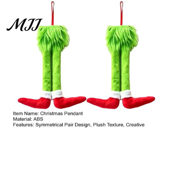 Symmetrical Christmas Home Accents 2Pcs Green Elf Car Leg Decoration, Plush Long Hair Hanging Decorative for Mantel Ornament Fireplace Tree