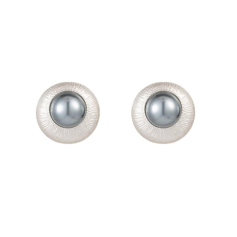 Elegant gray pearl radial pattern round stud earrings Soft and exquisite high-end atmosphere earrings Fashion daily versatile earrings
