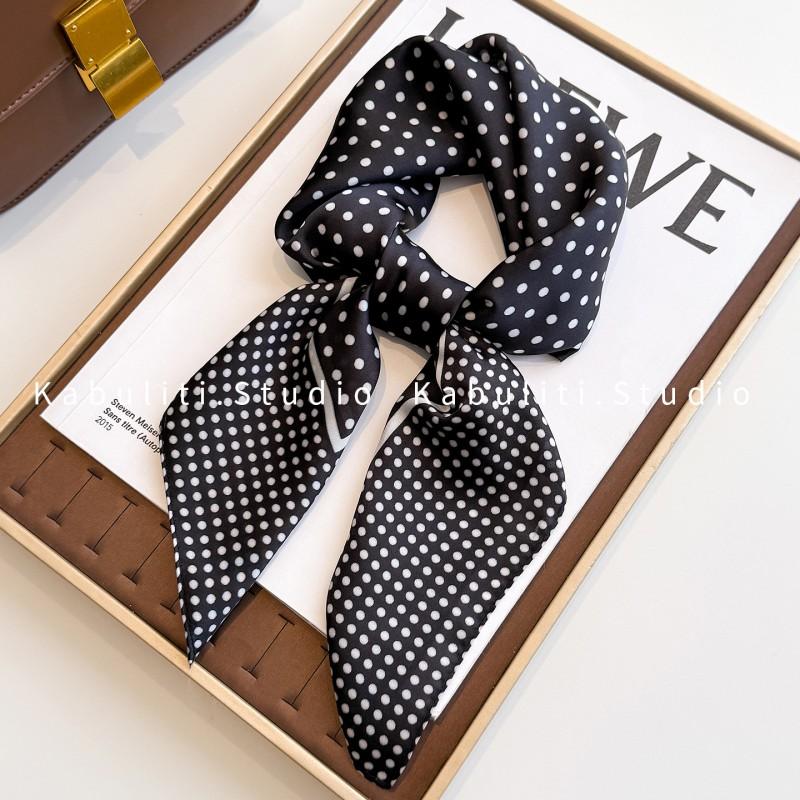 70x70cm Lightweight Square Scarf Women Polka Dot Print Silk-Like Wrap Neck Tie Hair Band Fashion Accessory