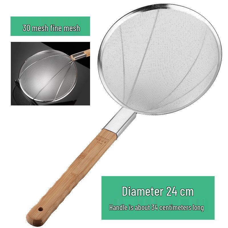 Stainless Steel Skimmer Strainer with Bamboo Handle