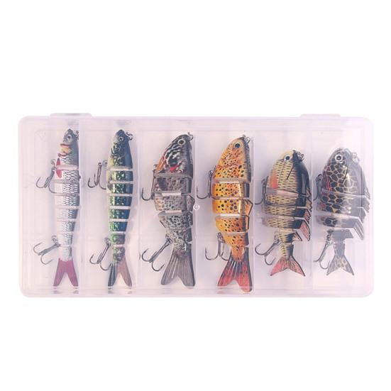 6Pcs Artificial Lures with Treble Hook Realistic Looking Bright Color Multi Jointed Swimbait Hard Lures Fishing Tackle