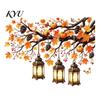 Autumn Scene Window Stickers Maple Leaf And Lantern Static Sticker, Double Sided PVC Waterproof Seasonal Art Decals, Removable Electrostatic