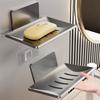Adhesive Aluminum Soap Dish Holder No Drill Wall Mounted with Drainage Net for Bathroom Shower Storage Rack