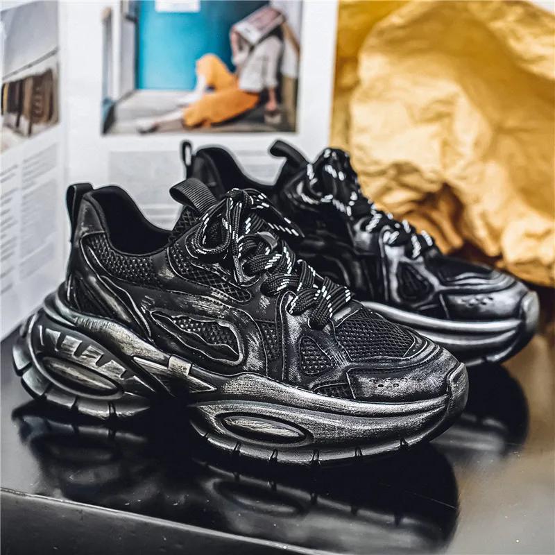Chunky Sneaker Men Designer Distressed Sport Shoe Fashion Casual Leather Mesh Breathable Height Increased Platform Running Shoes