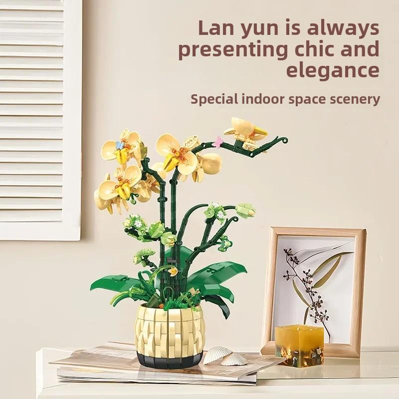 Orchid Potted Bordplate Modell Gave Jente stykket sammen Montering Byggeklosser Lekegave