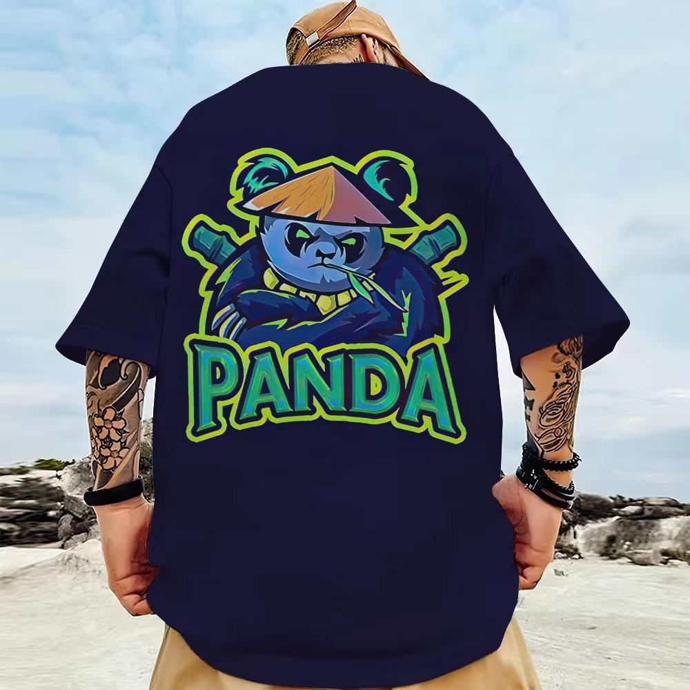 New Trendy Men's T-Shirt 3d Panda Back Print T-Shirt For Men Street Hip Hop Tees Oversized T Shirt Man Clothes Half Sleeve Tops