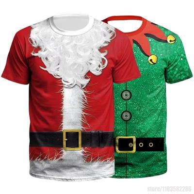 Christmas T Shirts Women Printing T-shirt Xmas Role-playing Short Sleeve Men's Fashion Funny Santa Claus Kids Clothes