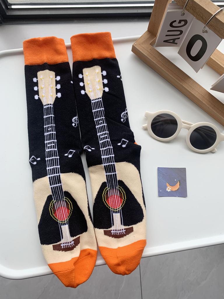 CHAOZHU 1 Paar Herrensocken Plus Übergröße Herbst Winter Lange Crew Ausgefallene Jacquard Männlich Lustig Musikliebhaber Geschenk Socken Für Mann