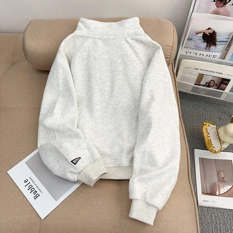 Women's Retro Embroidered Half-Zip Stand Collar Sweater - Autumn/Winter Plus Velvet Long Sleeve Pullover