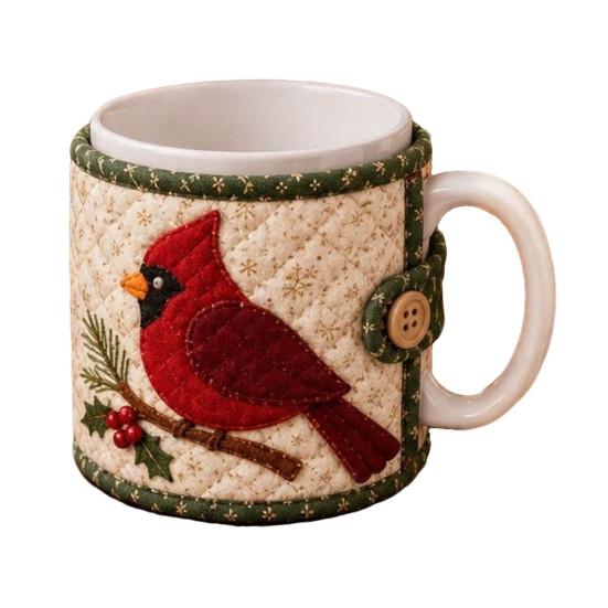 Holiday Quilted Mug Cover Craft Christmas Cozy Sewing Kit, DIY Fabric Kit with Festive Themed Kits Patterns, Sleeve Making for Beginners, Handmade