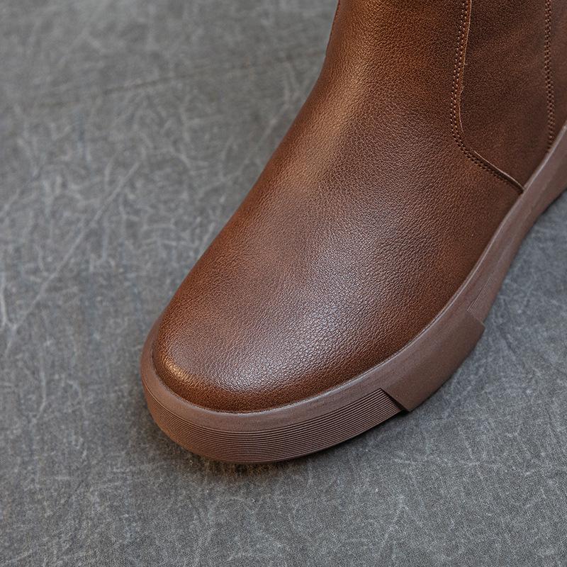 Stylish Women's Genuine Leather Mid-Calf Martin Boots - Versatile, Warm & Thick Soled for Autumn/Winter