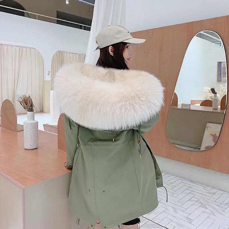 WTEMPO Autumn Winter Women Loose Detachable Faux Fur Lining Coats Large Size Solid Color Casual Hooded Jackets Women's Warm Long Parkas