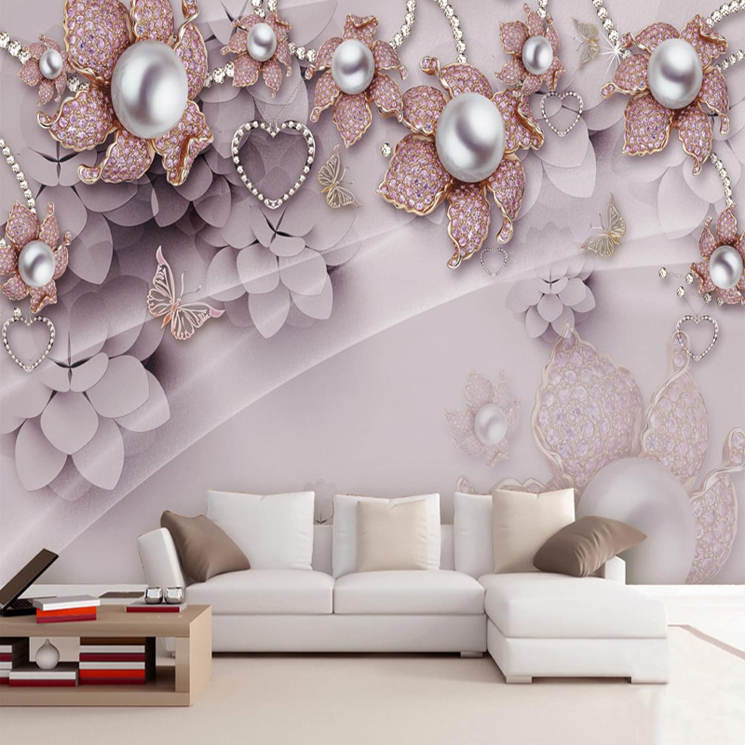 

Luxury 3d Wallpaper Embossed Purple Flower Jewelry Wallpaper Photo Poster Living Room Home Decor Mural 200 cm(W) x 140 cm(H)