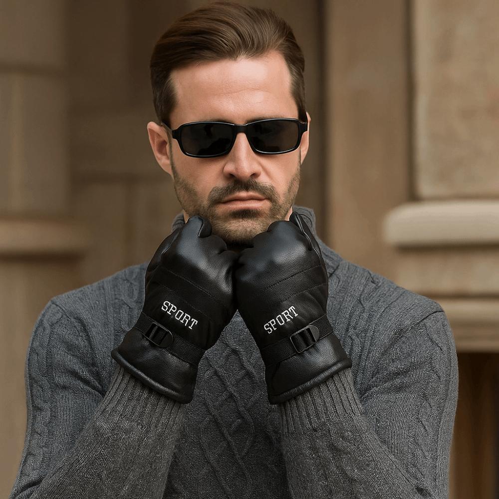 Keep Warm Men Leather Mittens Multifunction Driving Gloves Gift Winter Ski Gloves  Cycling