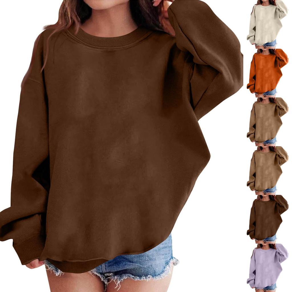 Women's Color Long Sleeve Neck Sweatshirt Loose Fit Casual Pullover Top