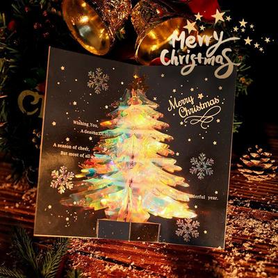 3D Christmas Card Sparkling Hand-Made Christmas Tree 3D Pop-Up Card Xmas Ornament For New Year DIY Greeting Card Gift Present