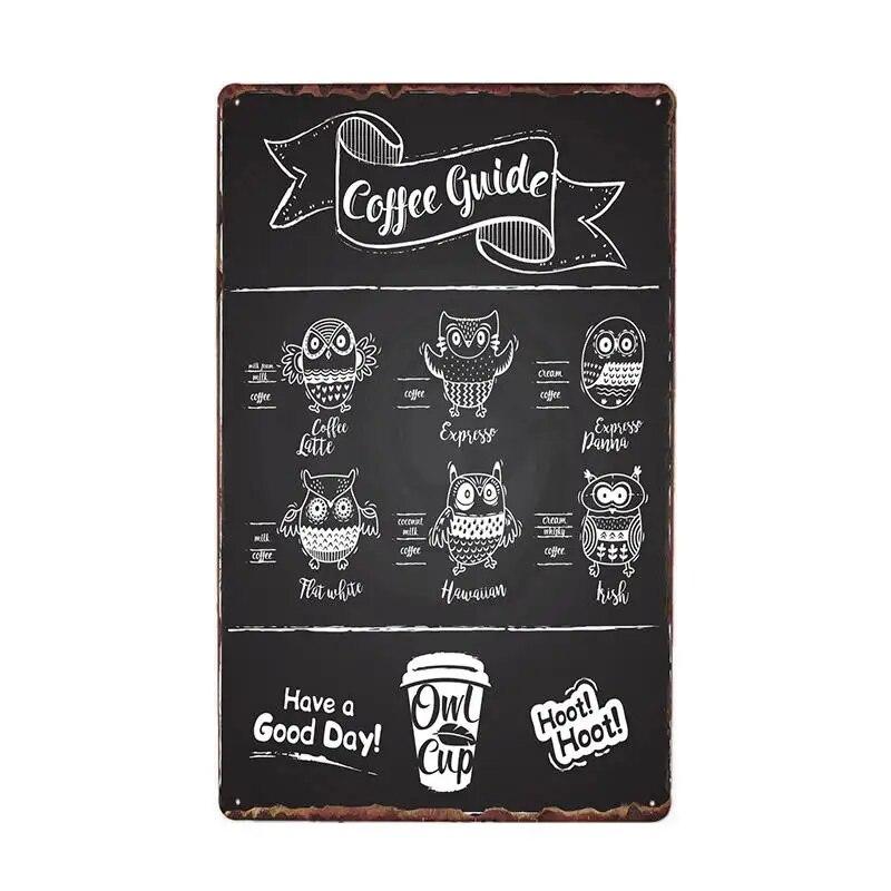 

Кофейное меню, металлическая вывеска, винтажная для кафе-бара, паба, Настенный декор, домашний декор, жестяные вывески, доска, ретро-тарелка, ретро-плакат 20*30 см 20x30cm
