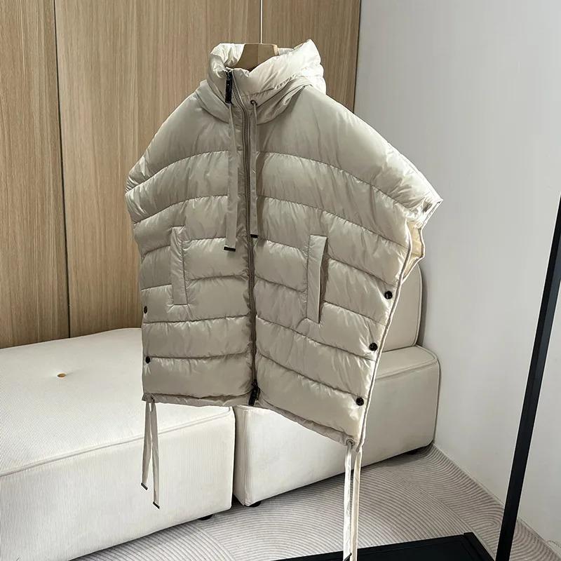 Schinteon Women Down Irregular Vest with Hood Sleeveless Jacket Solid Fashionable Autumn Winter