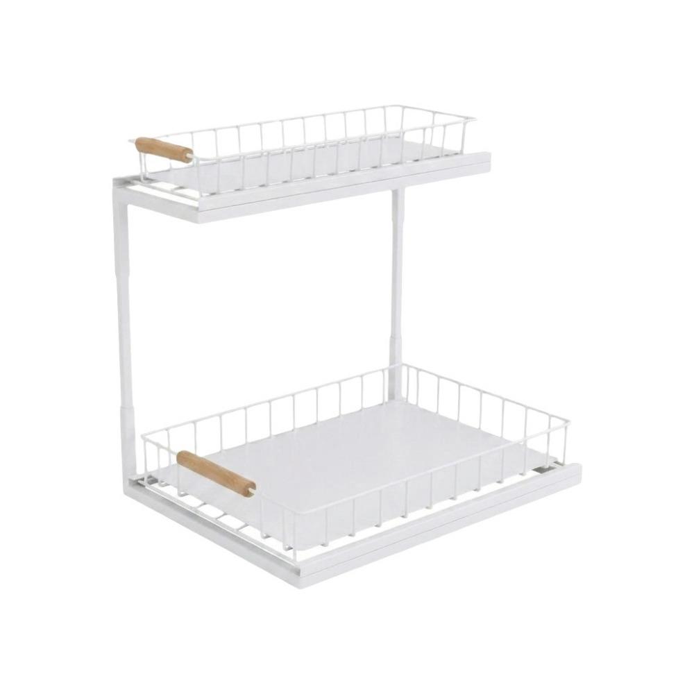 Large Capacity 2-Tier Under Sink Organizer Carbon Steel Slide Out Cabinet Storage Shelf  Bathroom