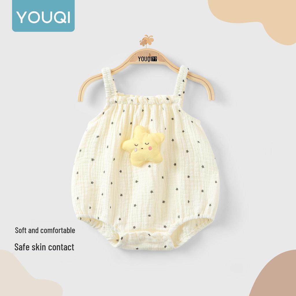 Youqi Newborn Summer Triangle Romper - Thin Style Baby Bodysuit with Straps, Class A, Size 6