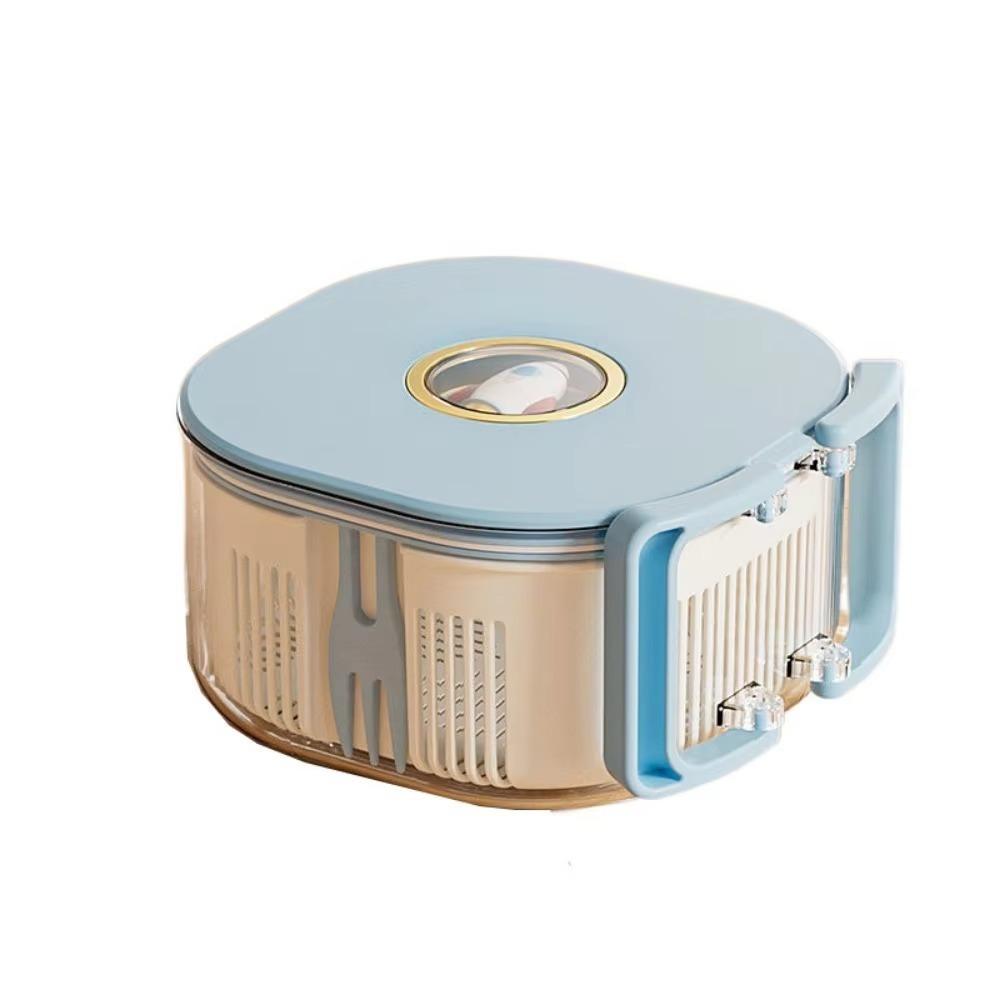 

Двухслойная корзина для слива, сохраняющая свежесть, легко моющаяся, корзина для фруктов, складная ручка с крышкой/маленькими вилками, поддон для слива, овощная синий