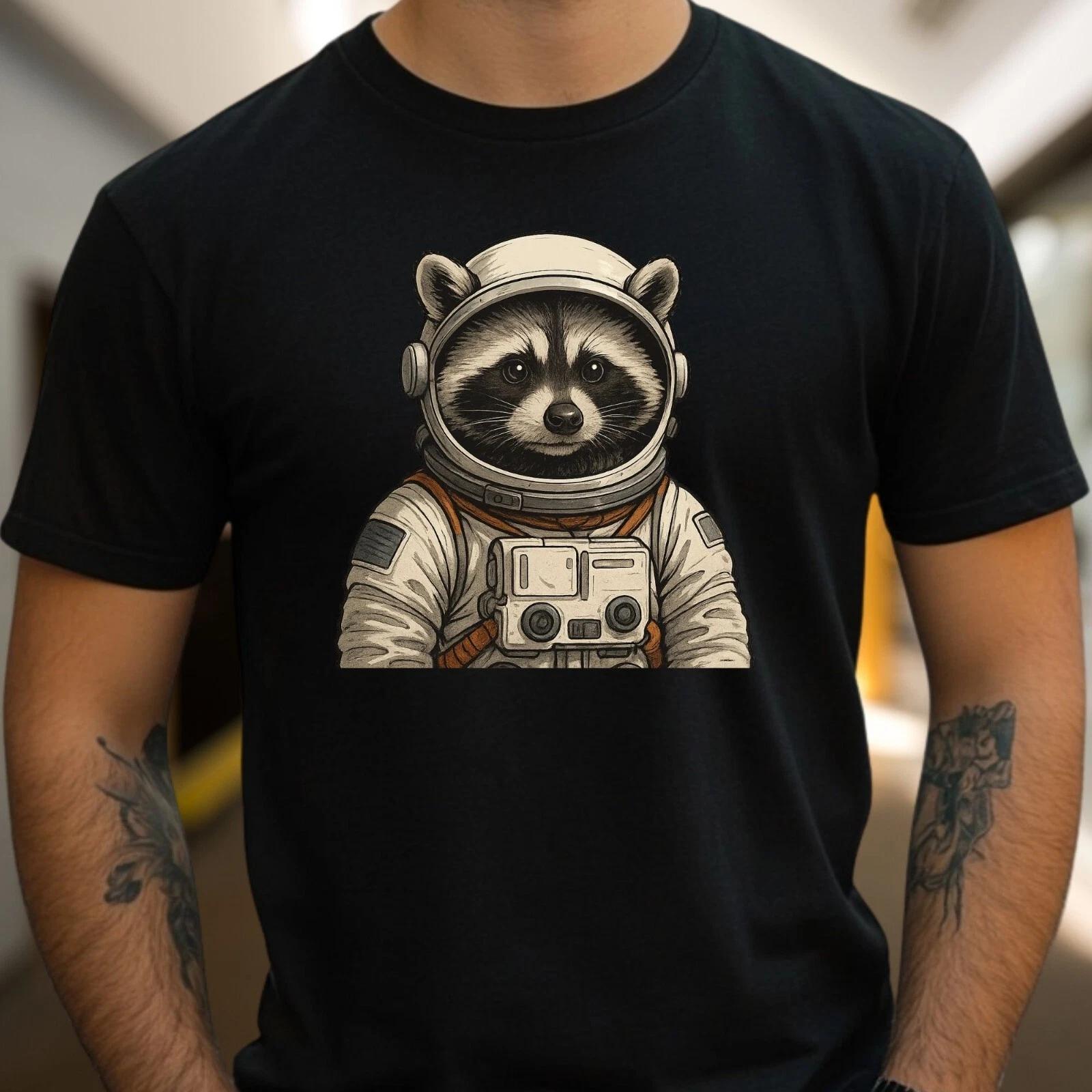 T-Shirt Herren Waschbär Astronaut Motiv Baumwolle Größe S bis 5XL M
