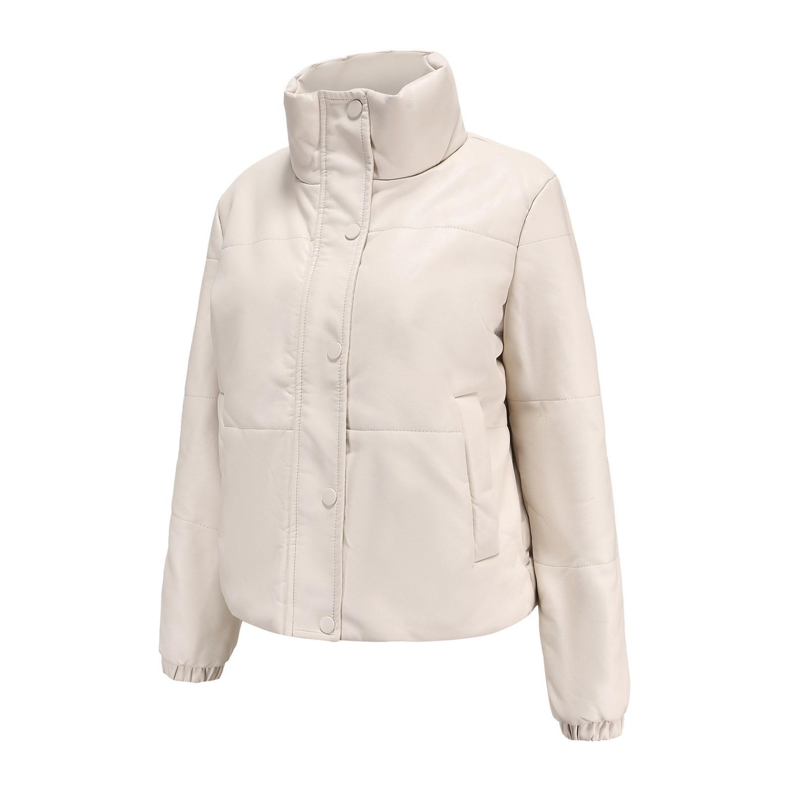 

Женское короткое хлопковое пальто с длинным рукавом и высоким воротником, теплое пальто, свободное повседневное хлопковое пальто XL белый