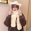Bear hat women's winter scarf gloves three-piece cotton fleece integrated hooded cute thickened warm ear protector cotton hat