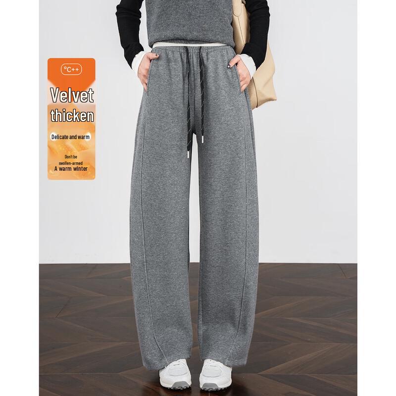TERRE BLEUE Women s Slimming Fleece-Lined Curved Wide-Leg Casual Sweatpants M