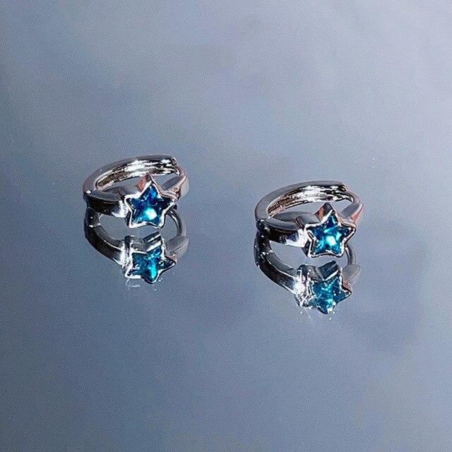 

Женские серьги-кольца ANENJERY с синей пятиконечной звездой и цирконием, красочные изысканные уникальные нишевые украшения для вечеринок Huggies