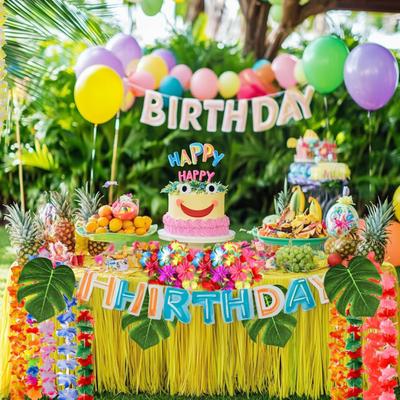 70 ks havajských věnců Luau Party Dekorace Umělé tropické palmové listy Květiny ibišku Hula tanec Party drobnosti pro letní plážovou bazénovou párty