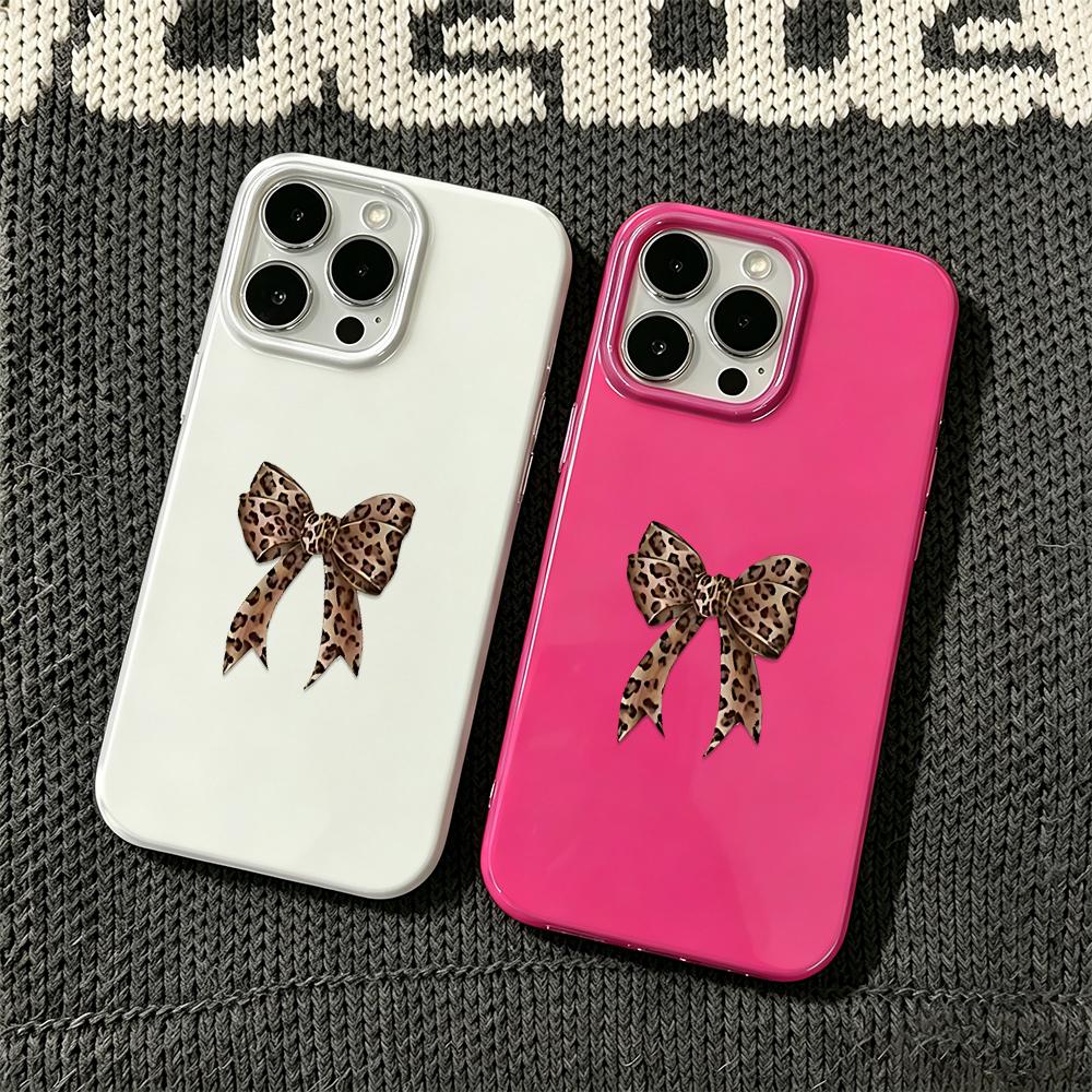 Leopard Bow Vintage Pattern Silicone Case For Iphone 13 11 14 Plus 12 17 15 16 Pro Max Retro Design Cover