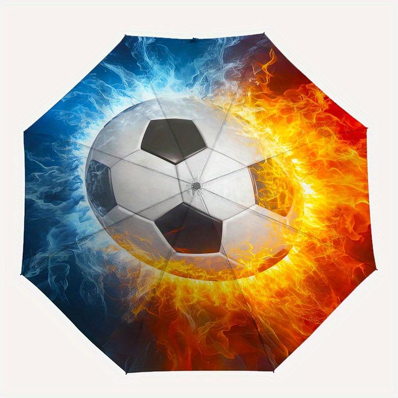 Soccer Ball, Fire and Ice Automatic folding umbrella simple eight rib design, bright color pattern, durable iron frame, ideal for travel an