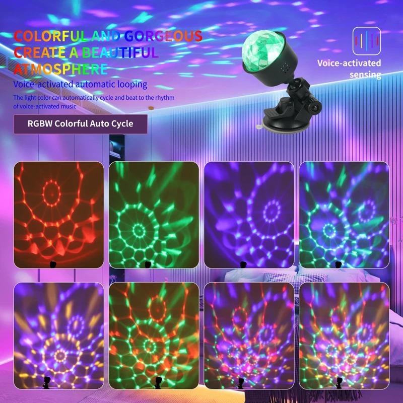 RGB Sound Activated LED Disco Ball Light with Remote Control Rotating DJ Stage Lamp for Home Car Party Club Christmas Decoration