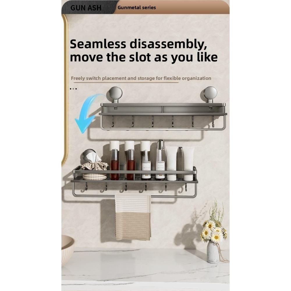 No Drill Suction Cup Bathroom Storage Rack, Wall Mount Space Aluminum Toilet Organizer for Washroom