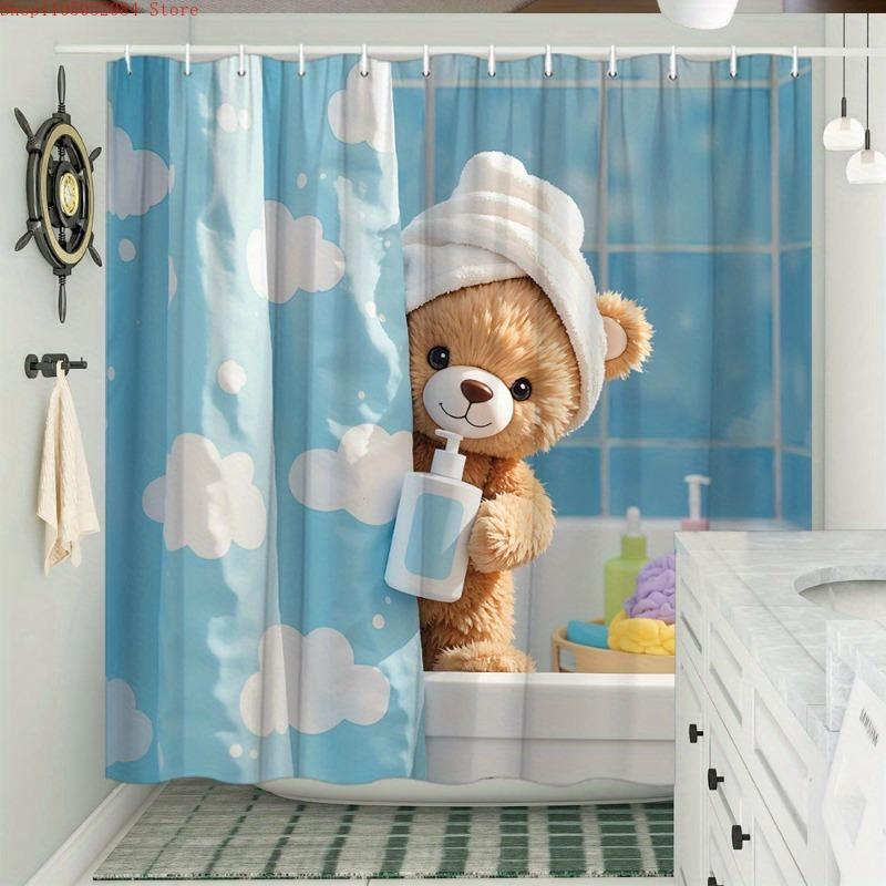 Universal Fit Shower Curtain With Hooks Set For Bathroom Decor And Water Control