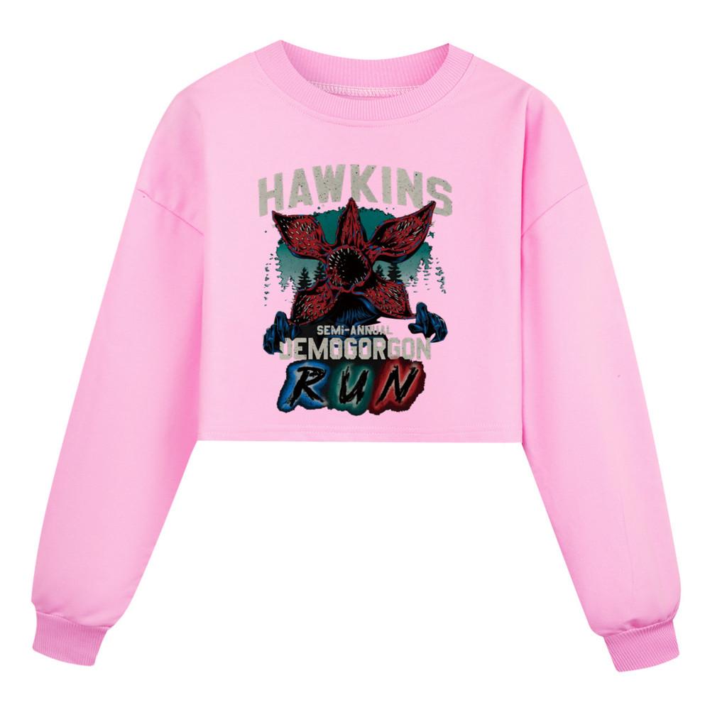 5383 Dziewczęca Krótka Bluza z Długim Rękawem z Nadrukiem Demogorgona