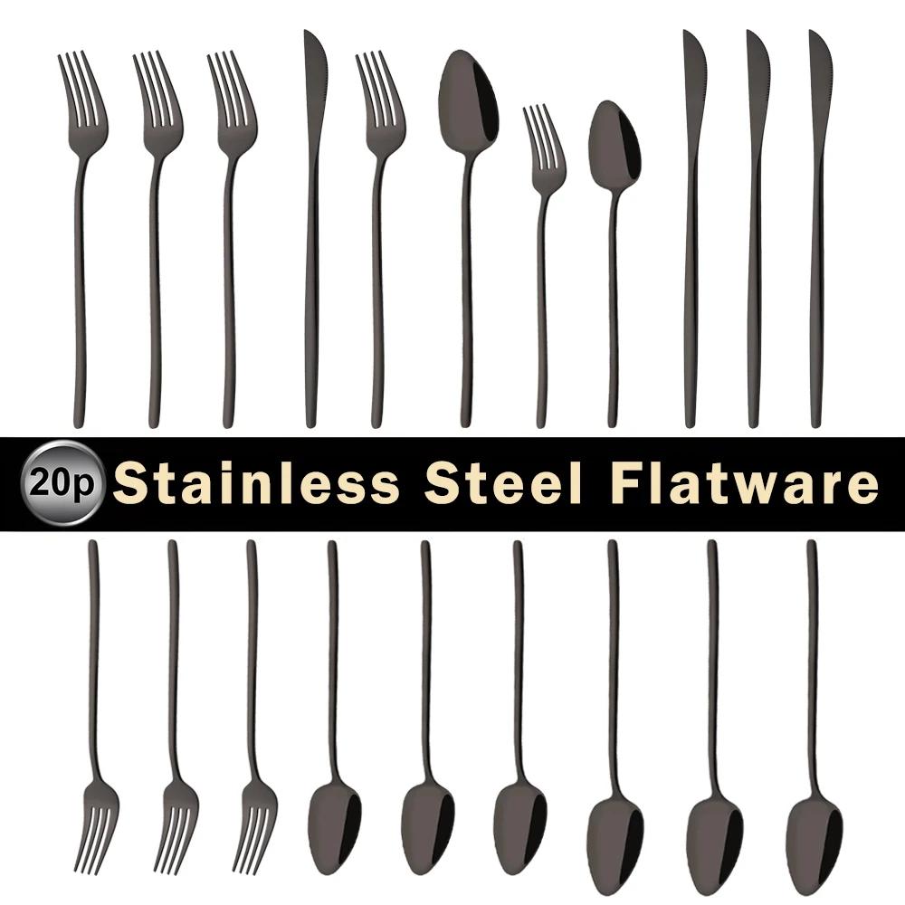 20Pcs Mirror Pink Gold Flatware Cutlery Set Sainless Steel Home Dinnerware Party Fork Spoon Knife Kitchen Dinner Tableware Set