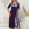 Women's Summer Round Neck Half Sleeve Irregular Printed Casual Long Skirt
