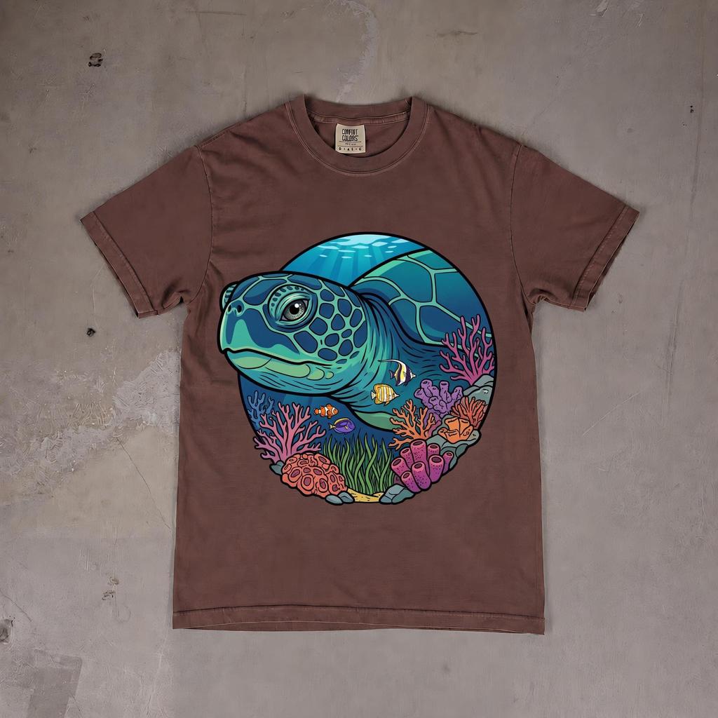Vintage Sea Turtle T-Shirt, Retro 90s Ocean Graphic, Marine Wildlife Tee, Beach Nature Lover Gift, Washed Comfort Colors® Unisex Apparel