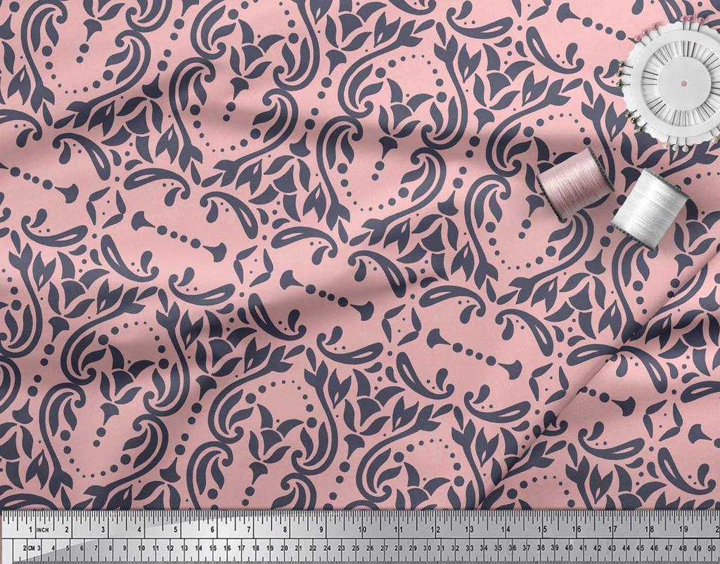 Soimoi Pink Japan Crepe Satin Fabric Moroccan Damask Print Fabric by metre 42 Inch