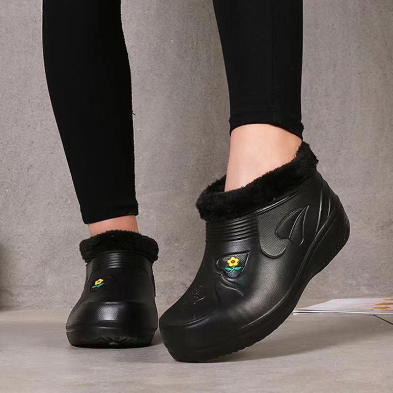 Fleece snow boots thermal rain boots laundry car wash kitchen hygiene waterproof rain shoes kitchen shoes