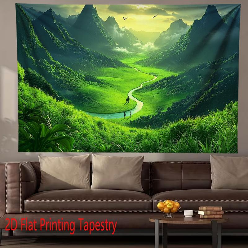 Scenic Landscape Mountain Valley Mural Tapestry Wall Art Hanging Green Nature Decor 180x280cm Large Size