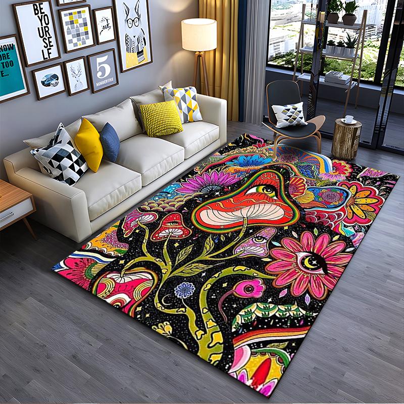 Psychedelic Floral Mushroom Eye Design Rug Non-slip Rug Suitable for Living Room and Bedroom Sofas