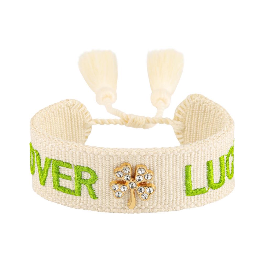 

Handmade Embroidered Rose Bow Rivet Bracelet with Tassels for Women