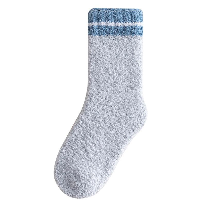 Male Autumn and Winter Striped Towel Coral Velvet Deodorant Wicker Floor Sleep Tube Socks
