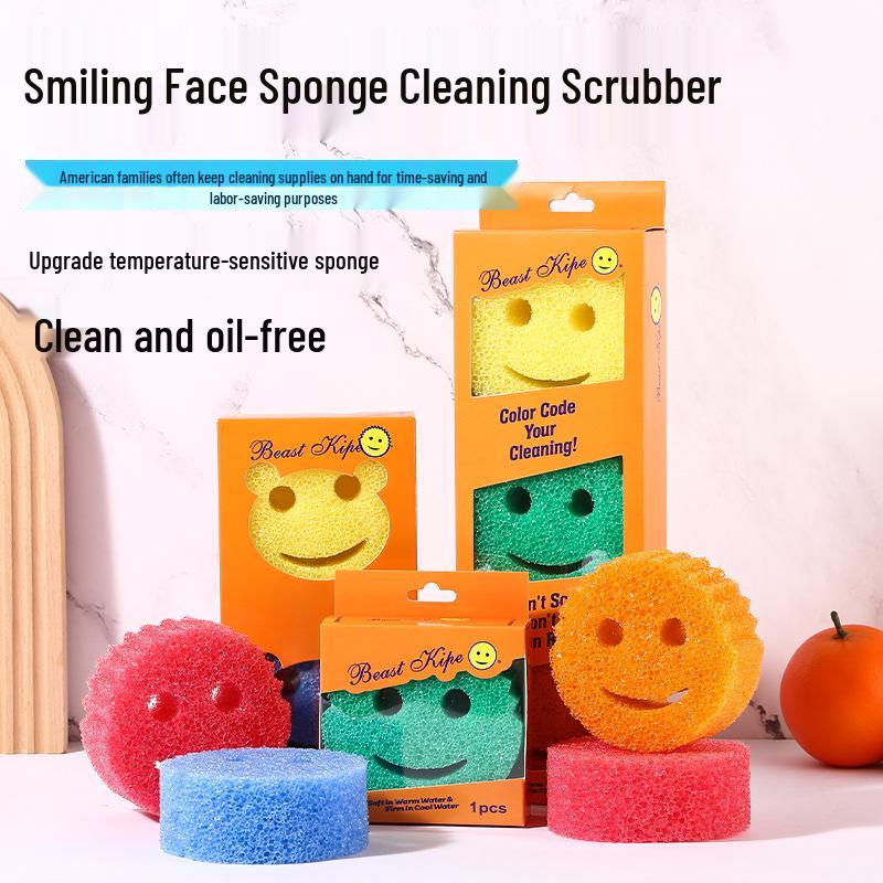 Douyin Smiley Magic Cleaning Sponge – Loofah-Style Honeycomb Kitchen Dish Sponge