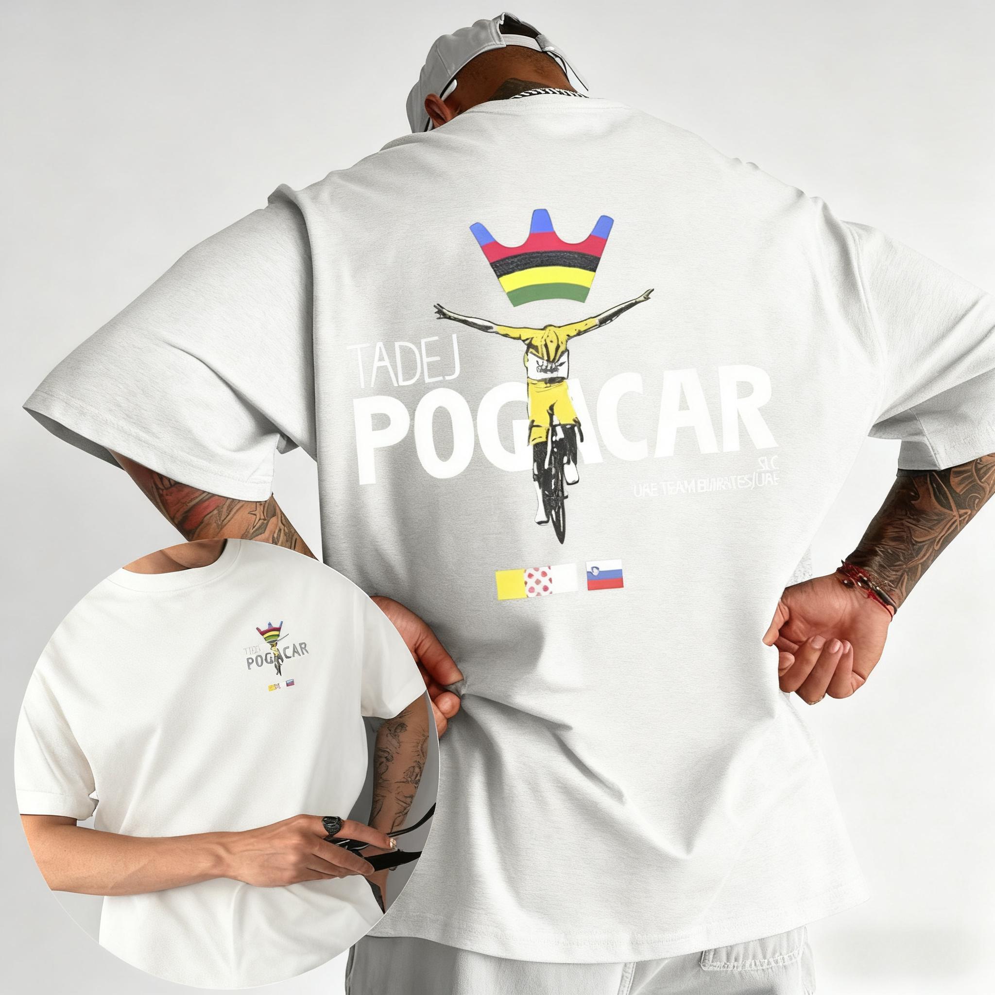 

2025 Mens Tadej Pogacar Riding Pogi Team Cotton Tshirt Shortsleeved Breathable Tshirt in Summer Tour De France 3XL