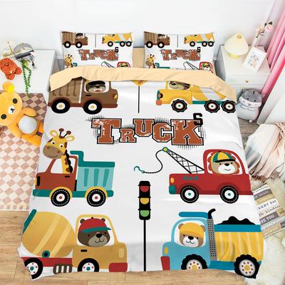 Construction Vehicles Boys Excavator Duvet Cover Truck Excavator Bedding Set for Teens Child Old Retro Car Theme Room Decor